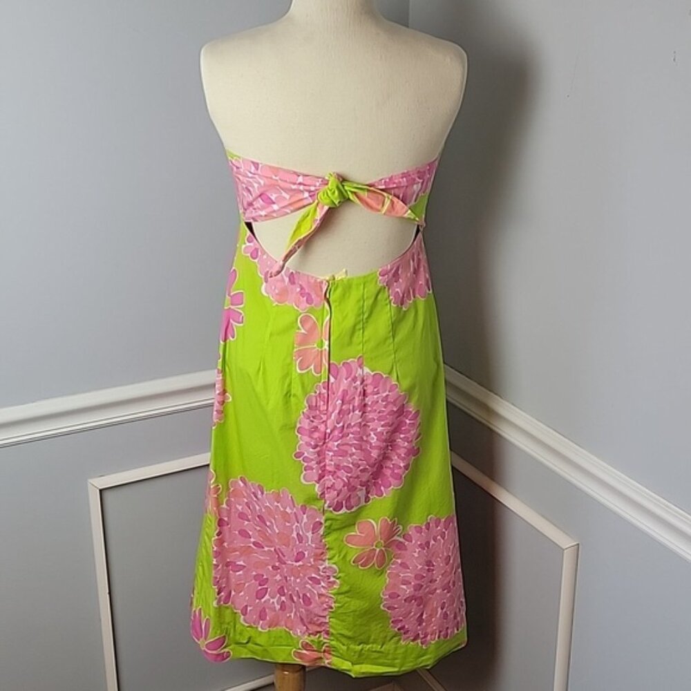 LILLY PULITZER VTG Sabrina Bonbon Floral Boho Preppy Strapless Tie Back Dress 10 - Picture 3 of 8